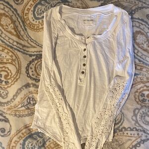 We The Free White Lace-Trim Long Sleeve Henley